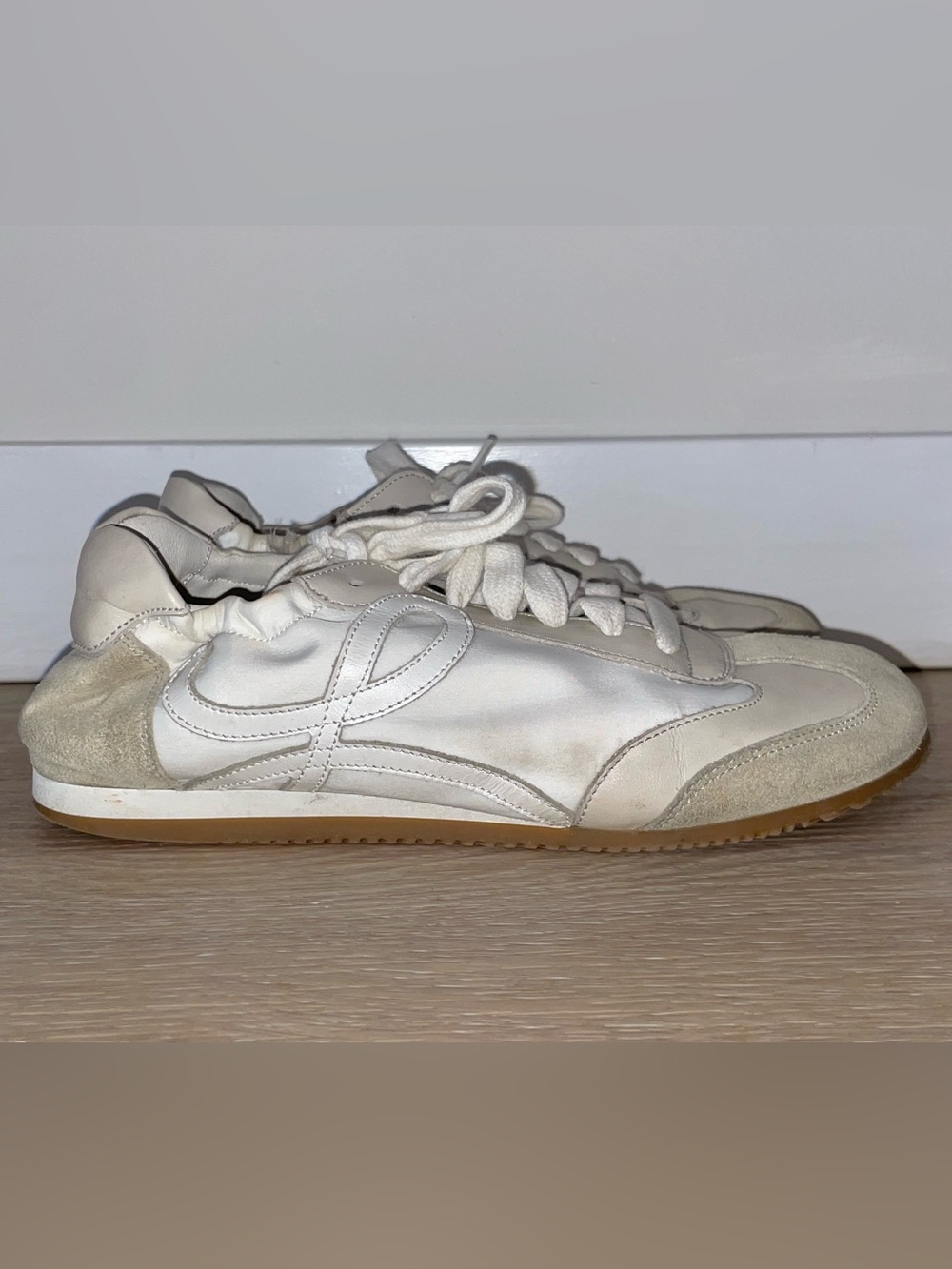 LOEWE Flow Runner Sneakers White Nylon Suede Low Top 35